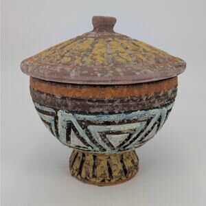 Italian Pedestal Lidded Ceramic Dish Bitossi Pottery Covered Bowl Lava Glaze MCM